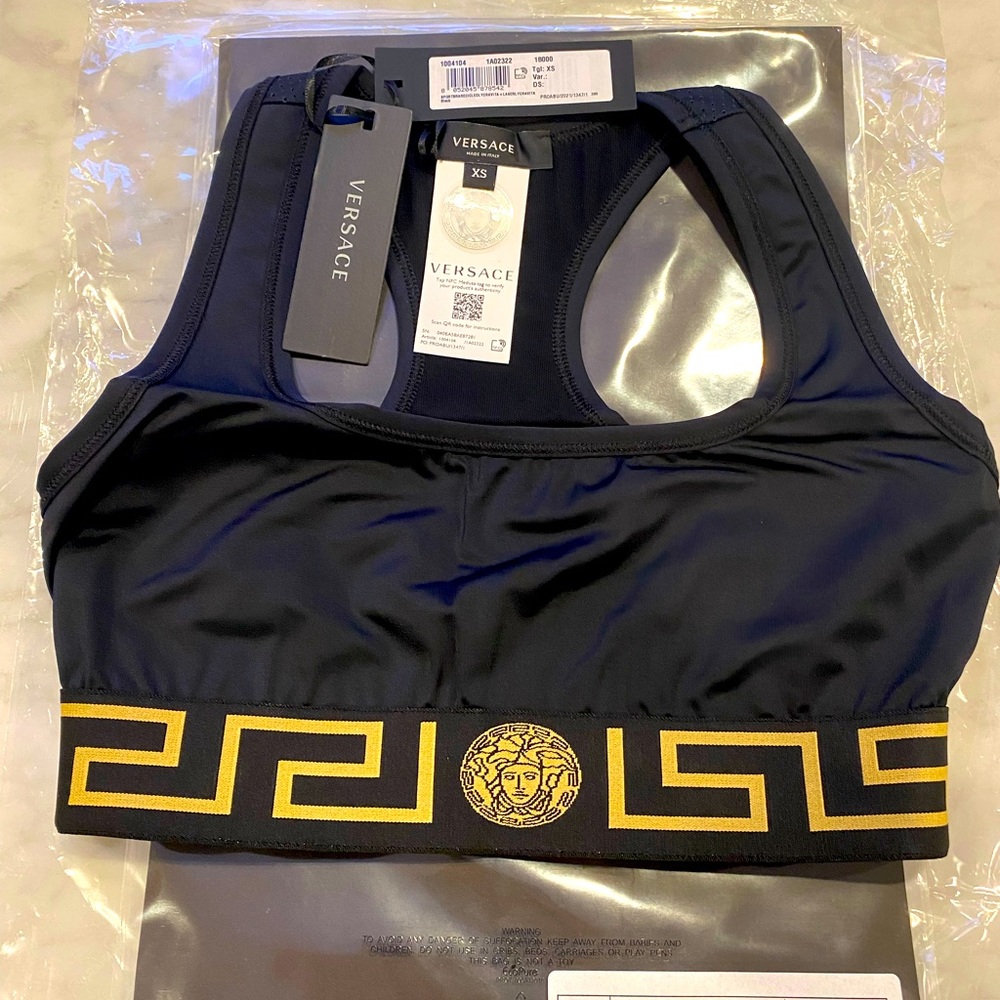COPY - $375 NWT Versace Black Greca Border Sports Bra XS